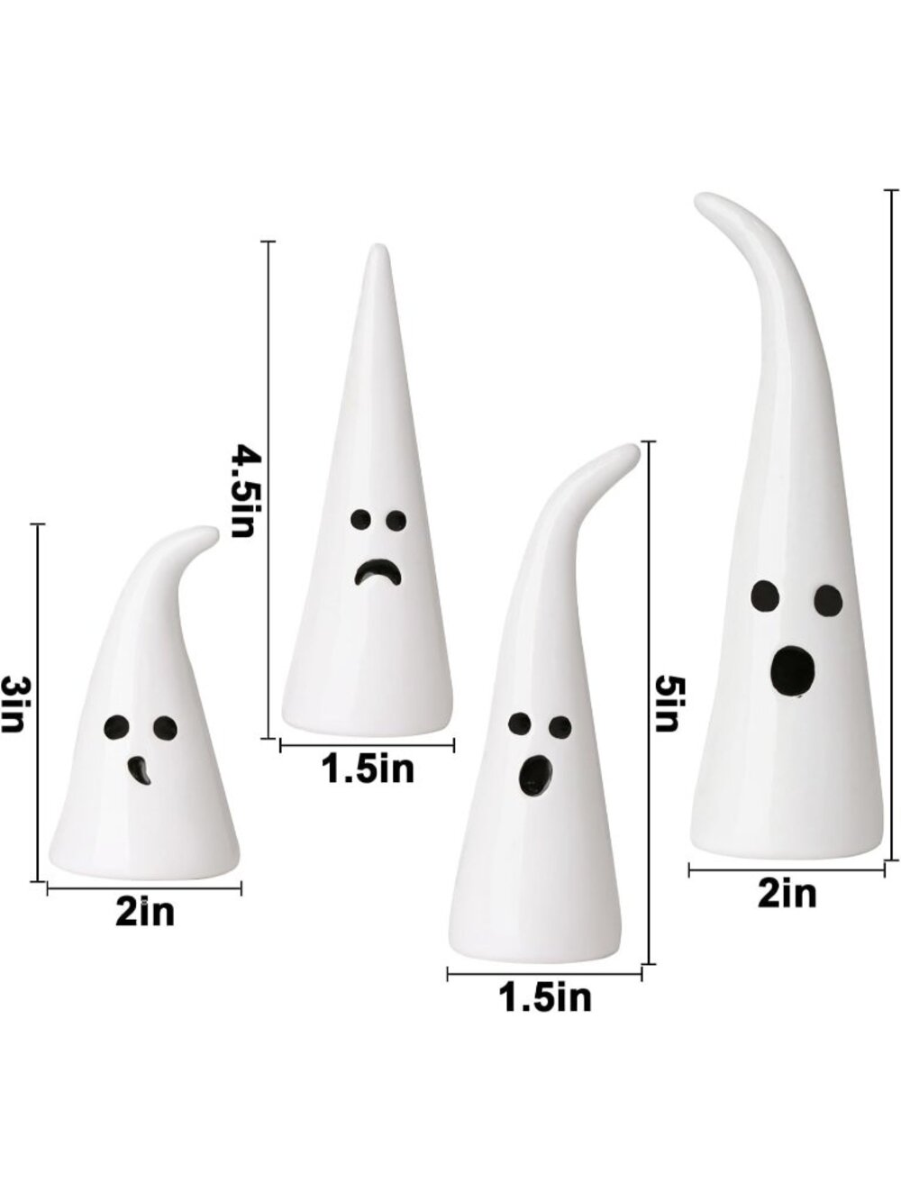 4pc Ceramic Ghost Figurine with Witch Hat Halloween Farmhouse Tiered Tray Decor - Picture 2 of 6